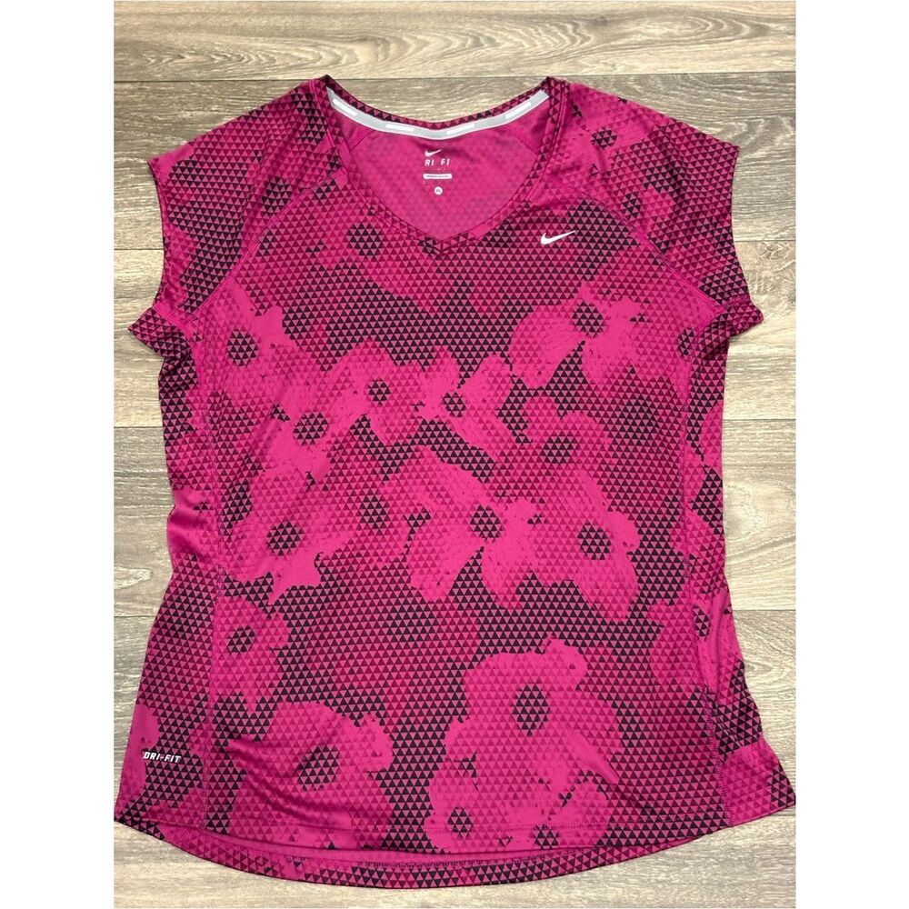 Nike Women's Magenta Floral-Print Dri-FIT Short Sleeve Tee Size XL